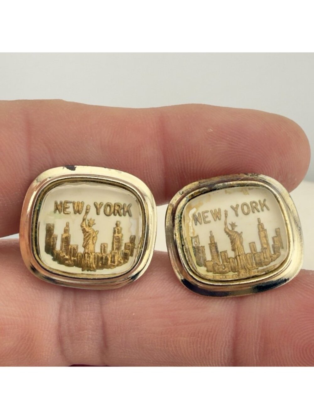 Vintage Cufflinks NYC Statue of Liberty New York Skyline Empire State Gold Tone
